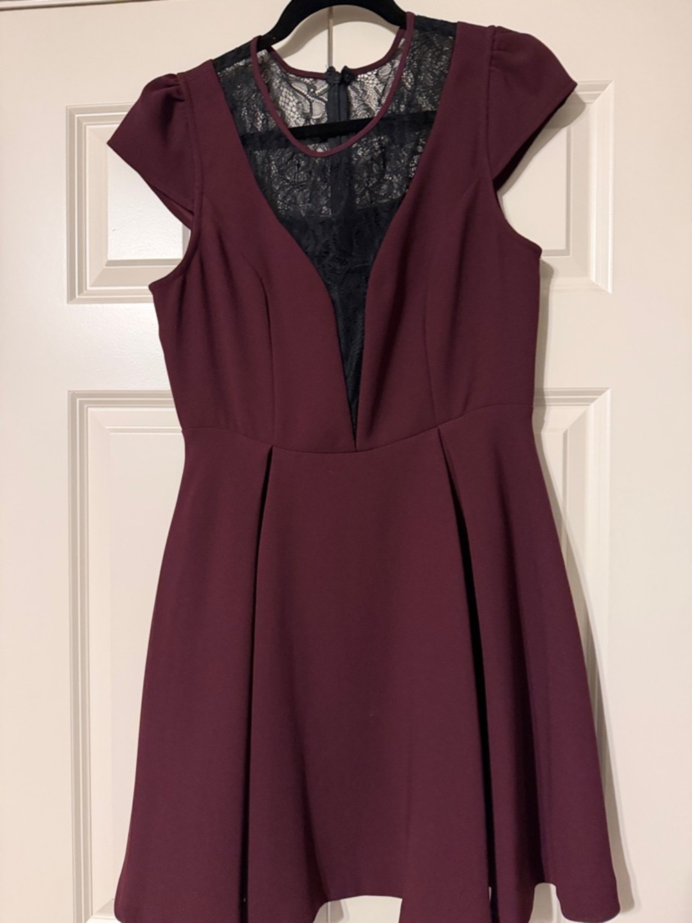 BCBGeneration Burgundy Mini Dress with Black Lace Inset